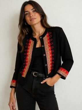 Vintage Anthony Sicari Embroidered Military Jacket Cardigan Boho Festival M